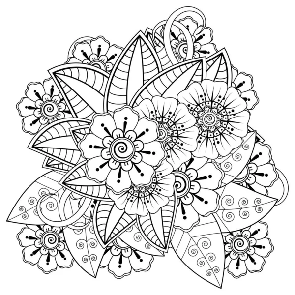 Mehndi 'nin kına, mehndi, dövme, dekorasyon çiçeği. Etnik doğu tarzında dekoratif bir süs. Karalama süsü. El çizimi çizimi çizimi. boyama kitabı sayfası.