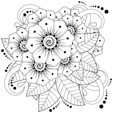 Mehndi 'nin kına, mehndi, dövme, dekorasyon çiçeği. Etnik doğu tarzında dekoratif bir süs. Karalama süsü. El çizimi çizimi çizimi. boyama kitabı sayfası.