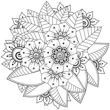 Mehndi 'nin kına, mehndi, dövme, dekorasyon çiçeği. Etnik doğu tarzında dekoratif bir süs. Karalama süsü. El çizimi çizimi çizimi. boyama kitabı sayfası.