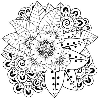 Mehndi 'nin kına, mehndi, dövme, dekorasyon çiçeği. Etnik doğu tarzında dekoratif bir süs. Karalama süsü. El çizimi çizimi çizimi. boyama kitabı sayfası.