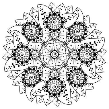 Mehndi 'nin kına, mehndi, dövme, dekorasyon çiçeği. Etnik doğu tarzında dekoratif bir süs. Karalama süsü. El çizimi çizimi çizimi. boyama kitabı sayfası.