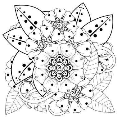 Mehndi 'nin kına, mehndi, dövme, dekorasyon çiçeği. Etnik doğu tarzında dekoratif bir süs. Karalama süsü. El çizimi çizimi çizimi. boyama kitabı sayfası.