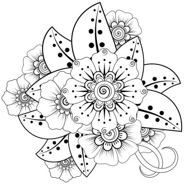 Mehndi 'nin kına, mehndi, dövme, dekorasyon çiçeği. Etnik doğu tarzında dekoratif bir süs. Karalama süsü. El çizimi çizimi çizimi. boyama kitabı sayfası.