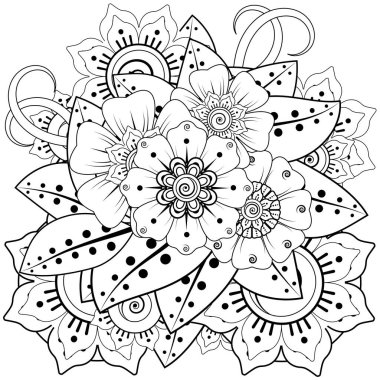 Mehndi 'nin kına, mehndi, dövme, dekorasyon çiçeği. Etnik doğu tarzında dekoratif bir süs. Karalama süsü. El çizimi çizimi çizimi. boyama kitabı sayfası.