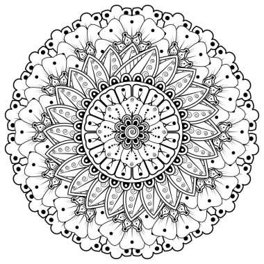 Mehndi 'nin kına, mehndi, dövme, dekorasyon çiçeği. Etnik doğu tarzında dekoratif bir süs. Karalama süsü. El çizimi çizimi çizimi. boyama kitabı sayfası.