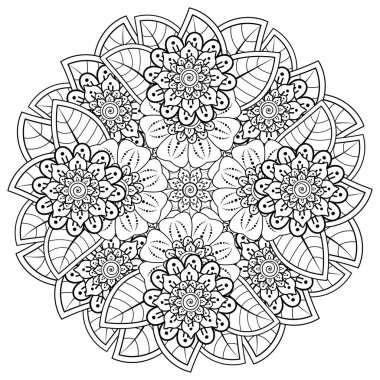 Mehndi 'nin kına, mehndi, dövme, dekorasyon çiçeği. Etnik doğu tarzında dekoratif bir süs. Karalama süsü. El çizimi çizimi çizimi. boyama kitabı sayfası.