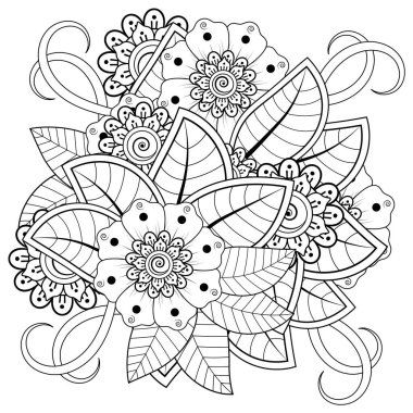 Mehndi 'nin kına, mehndi, dövme, dekorasyon çiçeği. Etnik doğu tarzında dekoratif bir süs. Karalama süsü. El çizimi çizimi çizimi. boyama kitabı sayfası.