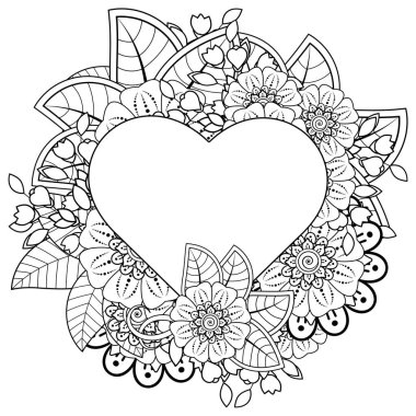 Mehndi 'nin kına, mehndi, dövme, dekorasyon çiçeği. Etnik doğu tarzında dekoratif bir süs. Karalama süsü. El çizimi çizimi çizimi. boyama kitabı sayfası.