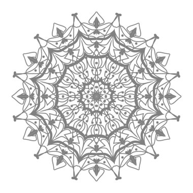 Tek renkli dantel mandala desenli. Amblem lüks güzellik merkezi, kozmetik, mücevher, otel, restoran. Düğün zarif taslak çerçevesi. Vektör çiçekli logo dizaynı. Yuvarlak altın süslü çerçeve. Klasik premium tasarım vektör ögesi.