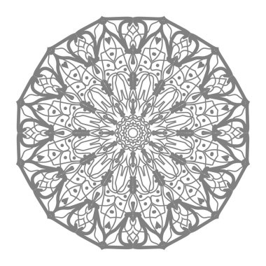 Tek renkli dantel mandala desenli. Amblem lüks güzellik merkezi, kozmetik, mücevher, otel, restoran. Düğün zarif taslak çerçevesi. Vektör çiçekli logo dizaynı. Yuvarlak altın süslü çerçeve. Klasik premium tasarım vektör ögesi.