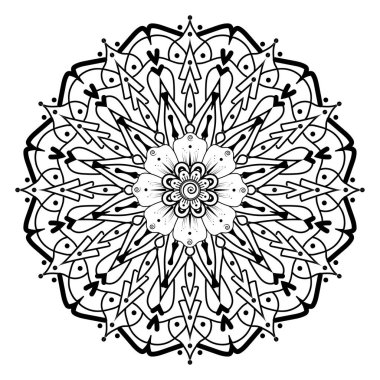 Tek renkli dantel mandala desenli. Amblem lüks güzellik merkezi, kozmetik, mücevher, otel, restoran. Düğün zarif taslak çerçevesi. Vektör çiçekli logo dizaynı. Yuvarlak altın süslü çerçeve. Klasik premium tasarım vektör ögesi.