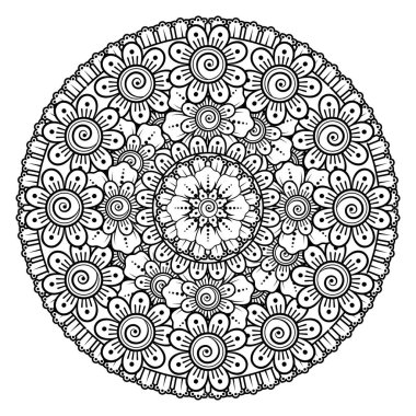 Tek renkli dantel mandala desenli. Amblem lüks güzellik merkezi, kozmetik, mücevher, otel, restoran. Düğün zarif taslak çerçevesi. Vektör çiçekli logo dizaynı. Yuvarlak altın süslü çerçeve. Klasik premium tasarım vektör ögesi.