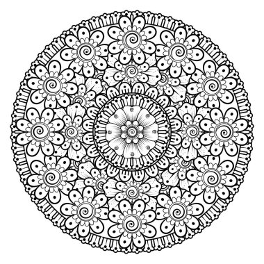 Tek renkli dantel mandala desenli. Amblem lüks güzellik merkezi, kozmetik, mücevher, otel, restoran. Düğün zarif taslak çerçevesi. Vektör çiçekli logo dizaynı. Yuvarlak altın süslü çerçeve. Klasik premium tasarım vektör ögesi.