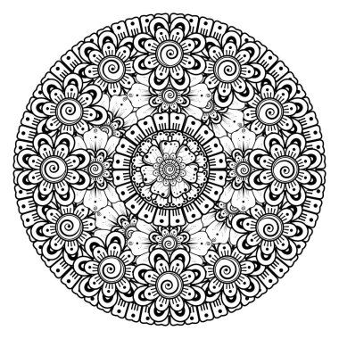 Tek renkli dantel mandala desenli. Amblem lüks güzellik merkezi, kozmetik, mücevher, otel, restoran. Düğün zarif taslak çerçevesi. Vektör çiçekli logo dizaynı. Yuvarlak altın süslü çerçeve. Klasik premium tasarım vektör ögesi.