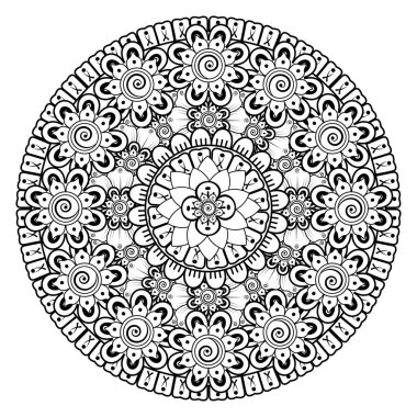 Tek renkli dantel mandala desenli. Amblem lüks güzellik merkezi, kozmetik, mücevher, otel, restoran. Düğün zarif taslak çerçevesi. Vektör çiçekli logo dizaynı. Yuvarlak altın süslü çerçeve. Klasik premium tasarım vektör ögesi.