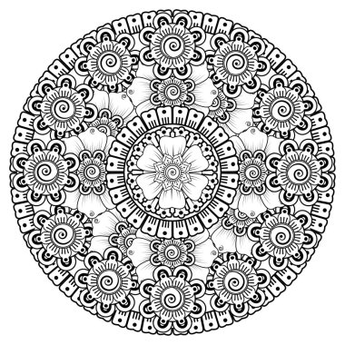 Tek renkli dantel mandala desenli. Amblem lüks güzellik merkezi, kozmetik, mücevher, otel, restoran. Düğün zarif taslak çerçevesi. Vektör çiçekli logo dizaynı. Yuvarlak altın süslü çerçeve. Klasik premium tasarım vektör ögesi.