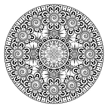 Tek renkli dantel mandala desenli. Amblem lüks güzellik merkezi, kozmetik, mücevher, otel, restoran. Düğün zarif taslak çerçevesi. Vektör çiçekli logo dizaynı. Yuvarlak altın süslü çerçeve. Klasik premium tasarım vektör ögesi.