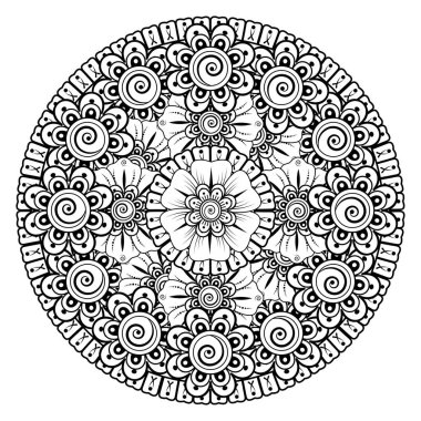 Tek renkli dantel mandala desenli. Amblem lüks güzellik merkezi, kozmetik, mücevher, otel, restoran. Düğün zarif taslak çerçevesi. Vektör çiçekli logo dizaynı. Yuvarlak altın süslü çerçeve. Klasik premium tasarım vektör ögesi.