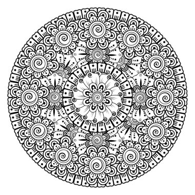 Tek renkli dantel mandala desenli. Amblem lüks güzellik merkezi, kozmetik, mücevher, otel, restoran. Düğün zarif taslak çerçevesi. Vektör çiçekli logo dizaynı. Yuvarlak altın süslü çerçeve. Klasik premium tasarım vektör ögesi.