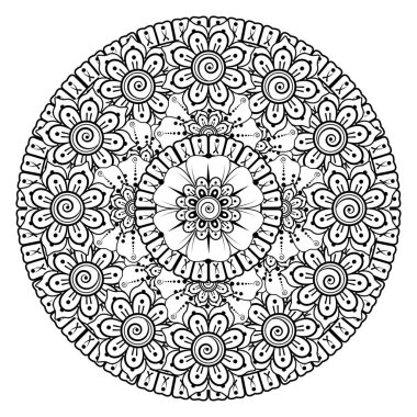 Tek renkli dantel mandala desenli. Amblem lüks güzellik merkezi, kozmetik, mücevher, otel, restoran. Düğün zarif taslak çerçevesi. Vektör çiçekli logo dizaynı. Yuvarlak altın süslü çerçeve. Klasik premium tasarım vektör ögesi.