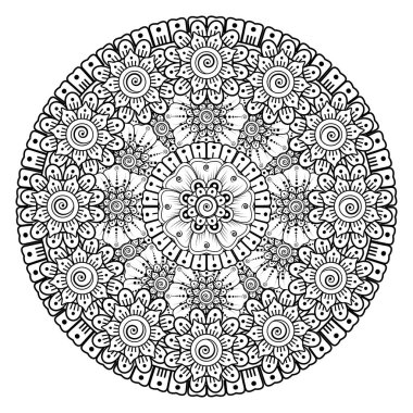 Tek renkli dantel mandala desenli. Amblem lüks güzellik merkezi, kozmetik, mücevher, otel, restoran. Düğün zarif taslak çerçevesi. Vektör çiçekli logo dizaynı. Yuvarlak altın süslü çerçeve. Klasik premium tasarım vektör ögesi.