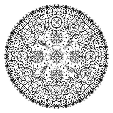 Tek renkli dantel mandala desenli. Amblem lüks güzellik merkezi, kozmetik, mücevher, otel, restoran. Düğün zarif taslak çerçevesi. Vektör çiçekli logo dizaynı. Yuvarlak altın süslü çerçeve. Klasik premium tasarım vektör ögesi.