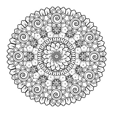 Tek renkli dantel mandala desenli. Amblem lüks güzellik merkezi, kozmetik, mücevher, otel, restoran. Düğün zarif taslak çerçevesi. Vektör çiçekli logo dizaynı. Yuvarlak altın süslü çerçeve. Klasik premium tasarım vektör ögesi.