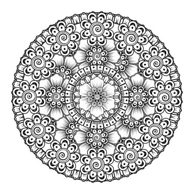 Tek renkli dantel mandala desenli. Amblem lüks güzellik merkezi, kozmetik, mücevher, otel, restoran. Düğün zarif taslak çerçevesi. Vektör çiçekli logo dizaynı. Yuvarlak altın süslü çerçeve. Klasik premium tasarım vektör ögesi.