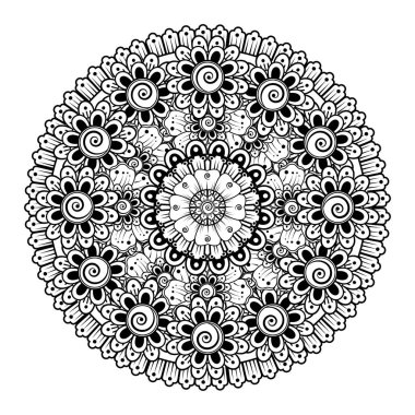 Tek renkli dantel mandala desenli. Amblem lüks güzellik merkezi, kozmetik, mücevher, otel, restoran. Düğün zarif taslak çerçevesi. Vektör çiçekli logo dizaynı. Yuvarlak altın süslü çerçeve. Klasik premium tasarım vektör ögesi.