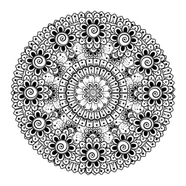 Tek renkli dantel mandala desenli. Amblem lüks güzellik merkezi, kozmetik, mücevher, otel, restoran. Düğün zarif taslak çerçevesi. Vektör çiçekli logo dizaynı. Yuvarlak altın süslü çerçeve. Klasik premium tasarım vektör ögesi.