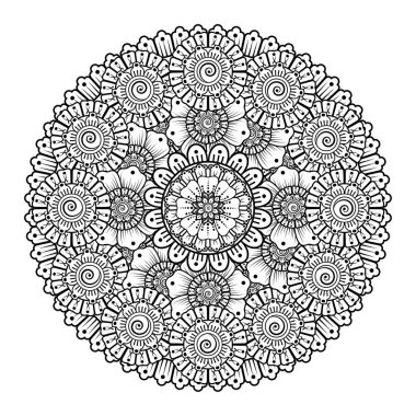 Tek renkli dantel mandala desenli. Amblem lüks güzellik merkezi, kozmetik, mücevher, otel, restoran. Düğün zarif taslak çerçevesi. Vektör çiçekli logo dizaynı. Yuvarlak altın süslü çerçeve. Klasik premium tasarım vektör ögesi.