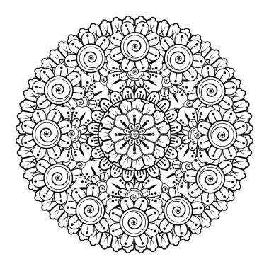 Tek renkli dantel mandala desenli. Amblem lüks güzellik merkezi, kozmetik, mücevher, otel, restoran. Düğün zarif taslak çerçevesi. Vektör çiçekli logo dizaynı. Yuvarlak altın süslü çerçeve. Klasik premium tasarım vektör ögesi.