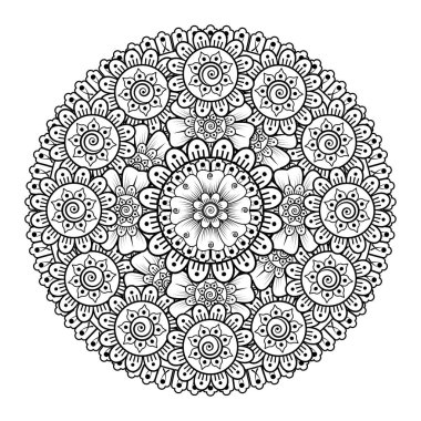 Tek renkli dantel mandala desenli. Amblem lüks güzellik merkezi, kozmetik, mücevher, otel, restoran. Düğün zarif taslak çerçevesi. Vektör çiçekli logo dizaynı. Yuvarlak altın süslü çerçeve. Klasik premium tasarım vektör ögesi.