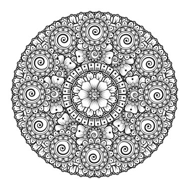 Tek renkli dantel mandala desenli. Amblem lüks güzellik merkezi, kozmetik, mücevher, otel, restoran. Düğün zarif taslak çerçevesi. Vektör çiçekli logo dizaynı. Yuvarlak altın süslü çerçeve. Klasik premium tasarım vektör ögesi.