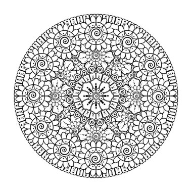 Tek renkli dantel mandala desenli. Amblem lüks güzellik merkezi, kozmetik, mücevher, otel, restoran. Düğün zarif taslak çerçevesi. Vektör çiçekli logo dizaynı. Yuvarlak altın süslü çerçeve. Klasik premium tasarım vektör ögesi.