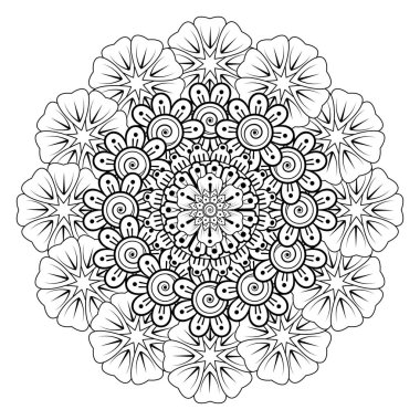 Tek renkli dantel mandala desenli. Amblem lüks güzellik merkezi, kozmetik, mücevher, otel, restoran. Düğün zarif taslak çerçevesi. Vektör çiçekli logo dizaynı. Yuvarlak altın süslü çerçeve. Klasik premium tasarım vektör ögesi.