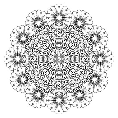 Tek renkli dantel mandala desenli. Amblem lüks güzellik merkezi, kozmetik, mücevher, otel, restoran. Düğün zarif taslak çerçevesi. Vektör çiçekli logo dizaynı. Yuvarlak altın süslü çerçeve. Klasik premium tasarım vektör ögesi.