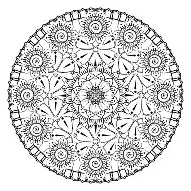 Tek renkli dantel mandala desenli. Amblem lüks güzellik merkezi, kozmetik, mücevher, otel, restoran. Düğün zarif taslak çerçevesi. Vektör çiçekli logo dizaynı. Yuvarlak altın süslü çerçeve. Klasik premium tasarım vektör ögesi.