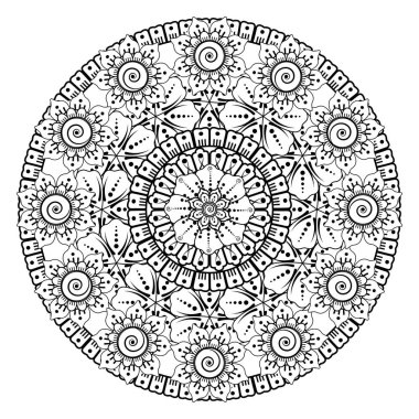 Tek renkli dantel mandala desenli. Amblem lüks güzellik merkezi, kozmetik, mücevher, otel, restoran. Düğün zarif taslak çerçevesi. Vektör çiçekli logo dizaynı. Yuvarlak altın süslü çerçeve. Klasik premium tasarım vektör ögesi.