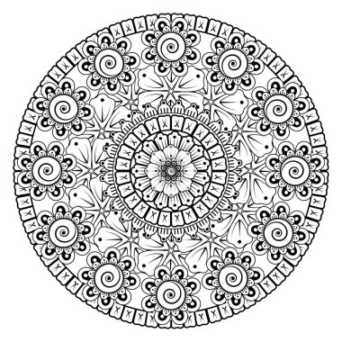 Tek renkli dantel mandala desenli. Amblem lüks güzellik merkezi, kozmetik, mücevher, otel, restoran. Düğün zarif taslak çerçevesi. Vektör çiçekli logo dizaynı. Yuvarlak altın süslü çerçeve. Klasik premium tasarım vektör ögesi.