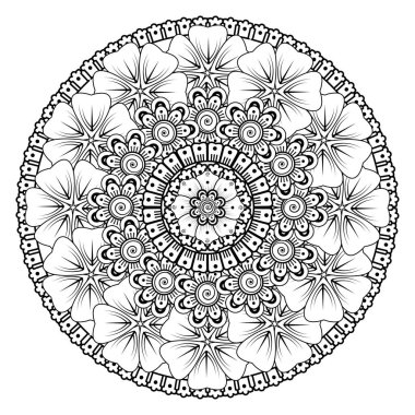 Tek renkli dantel mandala desenli. Amblem lüks güzellik merkezi, kozmetik, mücevher, otel, restoran. Düğün zarif taslak çerçevesi. Vektör çiçekli logo dizaynı. Yuvarlak altın süslü çerçeve. Klasik premium tasarım vektör ögesi.