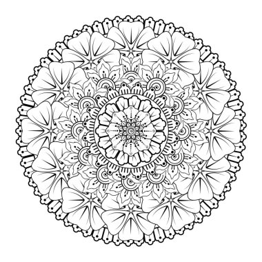 Tek renkli dantel mandala desenli. Amblem lüks güzellik merkezi, kozmetik, mücevher, otel, restoran. Düğün zarif taslak çerçevesi. Vektör çiçekli logo dizaynı. Yuvarlak altın süslü çerçeve. Klasik premium tasarım vektör ögesi.