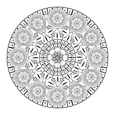 Tek renkli dantel mandala desenli. Amblem lüks güzellik merkezi, kozmetik, mücevher, otel, restoran. Düğün zarif taslak çerçevesi. Vektör çiçekli logo dizaynı. Yuvarlak altın süslü çerçeve. Klasik premium tasarım vektör ögesi.