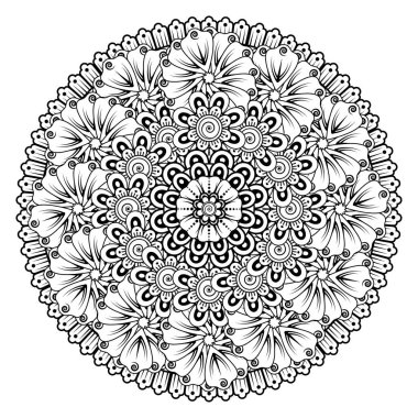 Tek renkli dantel mandala desenli. Amblem lüks güzellik merkezi, kozmetik, mücevher, otel, restoran. Düğün zarif taslak çerçevesi. Vektör çiçekli logo dizaynı. Yuvarlak altın süslü çerçeve. Klasik premium tasarım vektör ögesi.