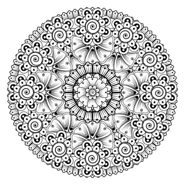 Tek renkli dantel mandala desenli. Amblem lüks güzellik merkezi, kozmetik, mücevher, otel, restoran. Düğün zarif taslak çerçevesi. Vektör çiçekli logo dizaynı. Yuvarlak altın süslü çerçeve. Klasik premium tasarım vektör ögesi.