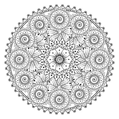 Tek renkli dantel mandala desenli. Amblem lüks güzellik merkezi, kozmetik, mücevher, otel, restoran. Düğün zarif taslak çerçevesi. Vektör çiçekli logo dizaynı. Yuvarlak altın süslü çerçeve. Klasik premium tasarım vektör ögesi.