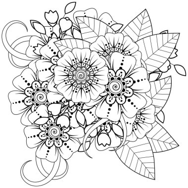 Mehndi 'nin kına, mehndi, dövme, dekorasyon çiçeği. Etnik doğu tarzında dekoratif bir süs. boyama kitabı sayfası.