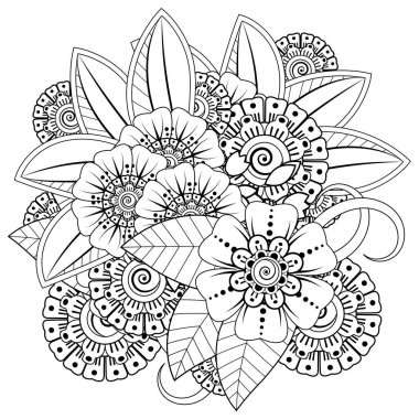 Mehndi 'nin kına, mehndi, dövme, dekorasyon çiçeği. Etnik doğu tarzında dekoratif bir süs. boyama kitabı sayfası.