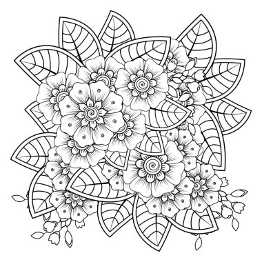 Mehndi 'nin kına, mehndi, dövme, dekorasyon çiçeği. Etnik doğu tarzında dekoratif bir süs. boyama kitabı sayfası.