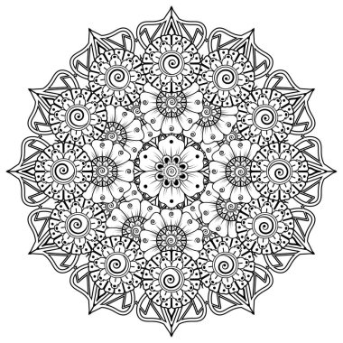 Mehndi 'nin kına, mehndi, dövme, dekorasyon çiçeği. Etnik doğu tarzında dekoratif bir süs. boyama kitabı sayfası.